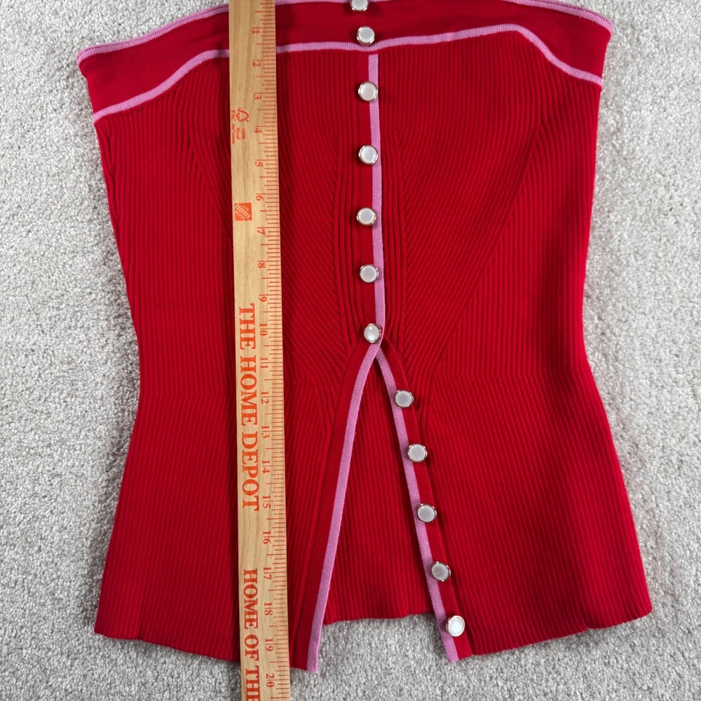 Rich & Famous Womens XL Red Pink Ribbed Knit Button Front Strapless Tube Top - Picture 5 of 6